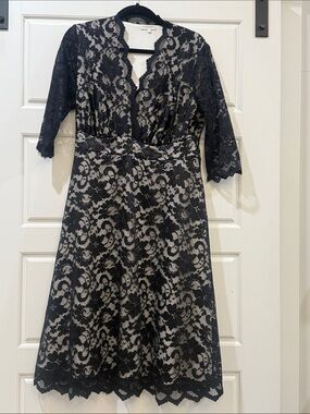 Kiyonna Black Lace Over Nude Midi Dress
